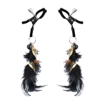 Rimba - Tepelklemmen met Zwarte Veertjes en Gouden Hangertjes  - Zwart/Goud