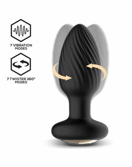 IY Drago - Vibrerende Buttplug - 360&deg; Twister Beweging met Afstandsbediening - Zwart