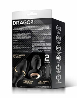IY Drago - Vibrerende Buttplug - 360&deg; Twister Beweging met Afstandsbediening - Zwart