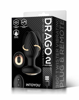 IY Drago - Vibrerende Buttplug - 360&deg; Twister Beweging met Afstandsbediening - Zwart