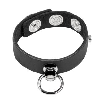 Rimba - Leren Cockring met Metalen O-Ring - Zwart &amp; Zilver