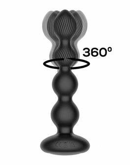 IY Mouve - Roterende en Vibrerende Geribbelde Buttplug met Afstandsbediening - 2 motoren - Zwart