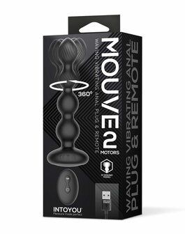 IY Mouve - Roterende en Vibrerende Geribbelde Buttplug met Afstandsbediening - 2 motoren - Zwart