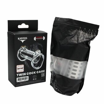 Kiotos - Twin Cock Cage - Dubbele Kuisheidskooi - RVS