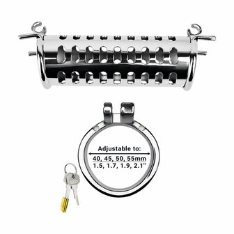 Kiotos - Twin Cock Cage - Dubbele Kuisheidskooi - RVS