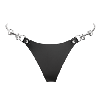 Rimba - Lederen string met afneembare kettingen - Zwart &amp; Zilver