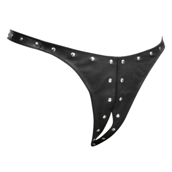 Rimba - Lederen Dames String met Open Kruis - Gedecoreerd met Studs - Zwart - Maat L/XL