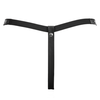 Rimba - Lederen Dames String met Open Kruis - Gedecoreerd met Studs - Zwart - Maat L/XL