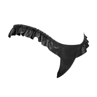 Rimba - Luxe Lederen Dames String met Ruches - Rekbare Bandjes - Zwart - Maat S/M