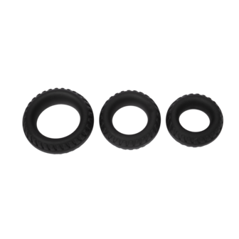 Rimba Bondage Play - Siliconen Cockring met Bandenmotief - Zwart - Diameter 30 mm