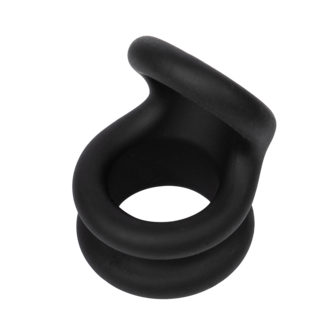 Rimba Bondage Play &ndash; Siliconen Cockring &amp; Ballstretcher 2 in 1 - Zwart - Maat S