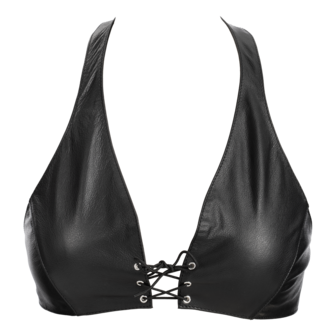 Rimba - Lederen Bustier met Vetersluiting - Zwart - Maat S