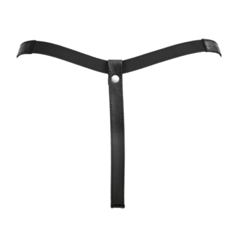 Rimba - Lederen Dames String met Open Kruis - Zwart - Maat L/XL