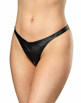 Rimba - Lederen Dames String met Open Kruis - Zwart - Maat S/M