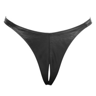 Rimba - Lederen Dames String met Open Kruis - Zwart - Maat S/M