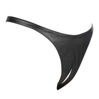 Rimba - Lederen Dames String met Open Kruis - Zwart - Maat S/M