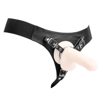 Rimba- Verstelbaar Lederen Strap-On Harnas - Zwart - Maat S/M