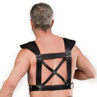 Rimba - Lederen Borstharnas met Kruisbanden en O-ring - Zwart