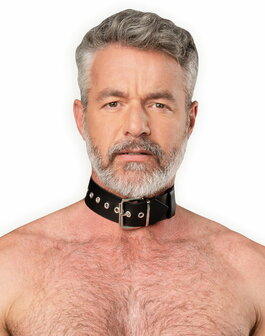 Rimba - Lederen Collar met Metalen Gesp - Zwart