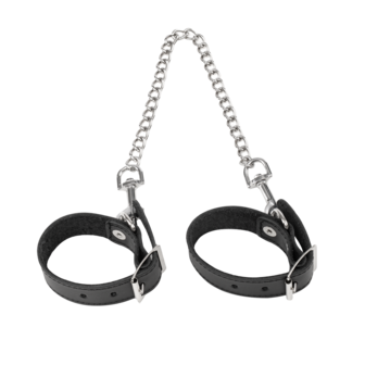 Rimba - Lederen Handboeien met Afneembare Ketting - Zwart/Zilver