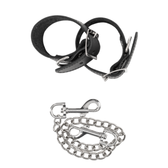 Rimba - Lederen Handboeien met Afneembare Ketting - Zwart/Zilver