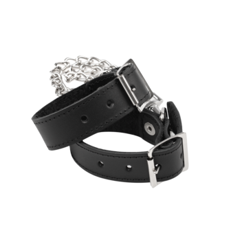 Rimba - Lederen Handboeien met Afneembare Ketting - Zwart/Zilver