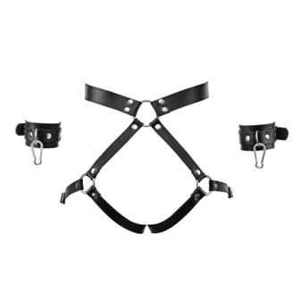 Rimba - Luxe Lederen Bondageharnas met Boeien - Zwart