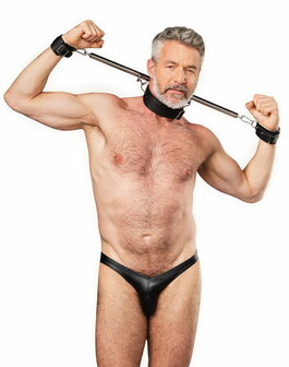 Rimba - Verstelbare Spreidstang met Halsband en Handboeien - Zwart/Zilver