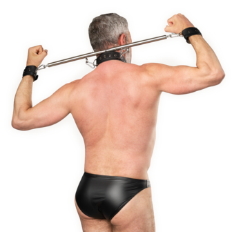 Rimba - Verstelbare Spreidstang met Halsband en Handboeien - Zwart/Zilver