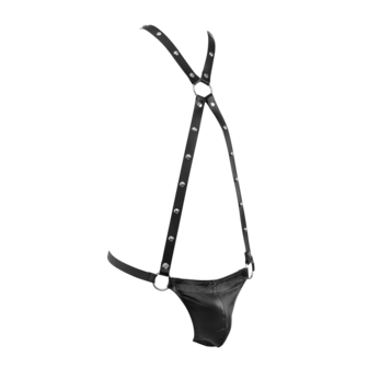 Rimba - Lederen Bodyharnas met Slip - Zwart