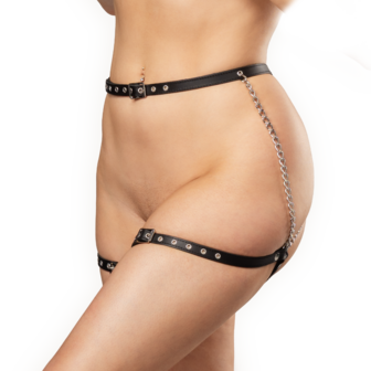 Rimba - Lederen Bondage Harnas met Metalen Kettingen - Zwart &amp; Zilver
