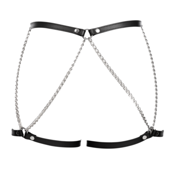 Rimba - Lederen Bondage Harnas met Metalen Kettingen - Zwart &amp; Zilver