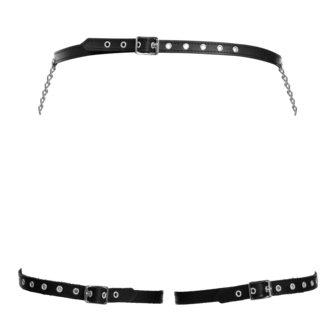 Rimba - Lederen Bondage Harnas met Metalen Kettingen - Zwart &amp; Zilver