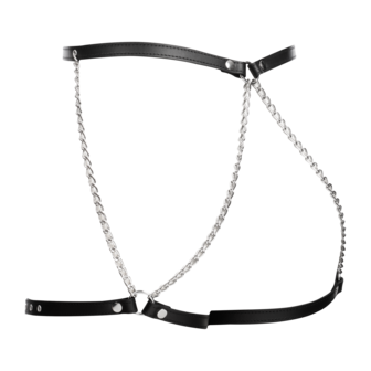 Rimba - Lederen Bondage Harnas met Metalen Kettingen - Zwart &amp; Zilver