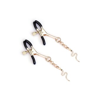 Liebe Seele - Luxe Tepelklemmen met Strass Slangen Hangertjes - Goud