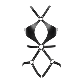 Rimba Bondage Play - Lederen Body Harnas met Cups - Zwart