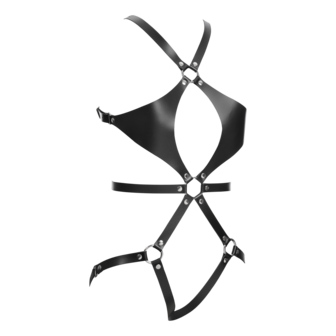 Rimba Bondage Play - Lederen Body Harnas met Cups - Zwart