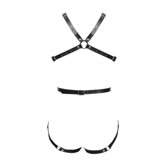 Rimba Bondage Play - Lederen Body Harnas met Cups - Zwart
