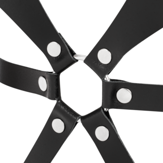 Rimba Bondage Play - Lederen Body Harnas met Cups - Zwart