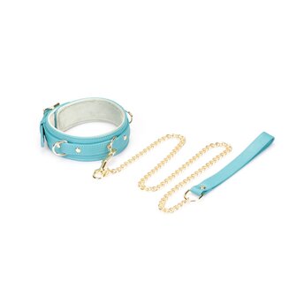 Liebe Seele - Siren's Cove - Lamslederen Collar met Leiband - Lichtblauw - Gouden Hardware