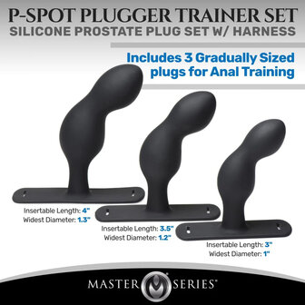 Master Series - P-Spot Plugger - 3 Anaal Pluggen met Harnas - Zwart