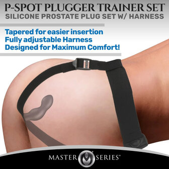 Master Series - P-Spot Plugger - 3 Anaal Pluggen met Harnas - Zwart
