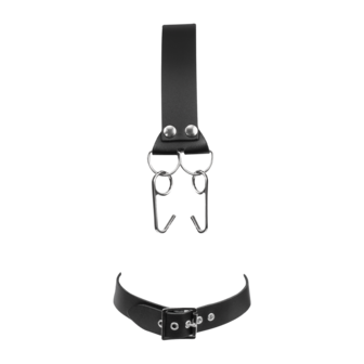 Rimba - Lederen Hoofdharnas met Collar en Neushaak - Zwart