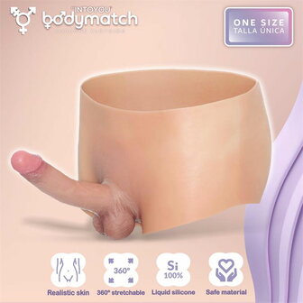 Bodymatch - Blayke - Bodysuit met Ge&iuml;ntegreerde Siliconen Penis - One Size - Lichte Huidskleur