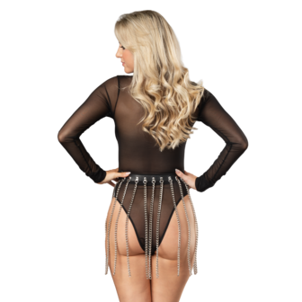 Rimba - Luxe Lederen Kettingen Rokje - Zwart/Zilver