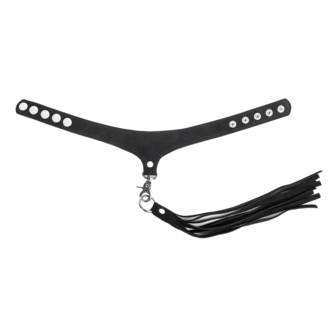 Rimba - Lederen Su&egrave;de Halsband met Afneembare Flogger - Zwart