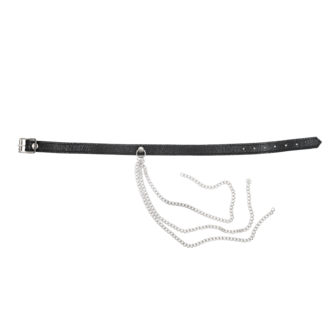 Rimba - Lederen Halsband met Metalen Kettingen - Zwart/Zilver