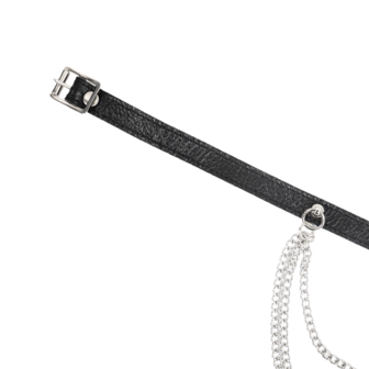 Rimba - Lederen Halsband met Metalen Kettingen - Zwart/Zilver