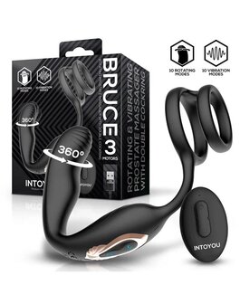IY Bruce - Prostaatmassager 360&deg; - Met dubbele penisring - Zwart
