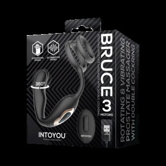 IY Bruce - Prostaatmassager 360&deg; - Met dubbele penisring - Zwart